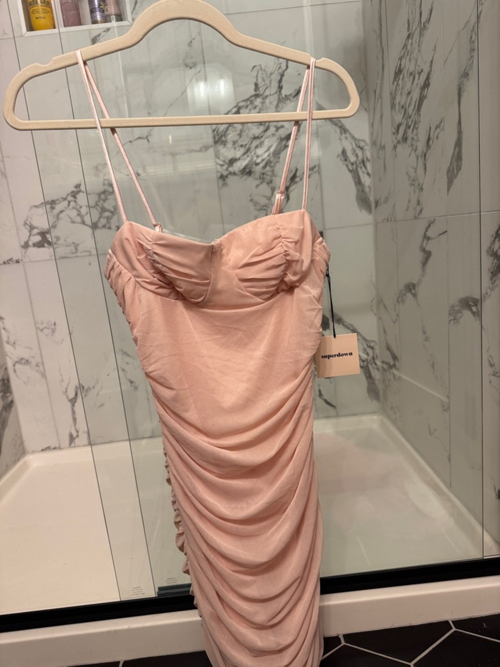 NWT: superdown Pale Pink Ruched Midi Dress